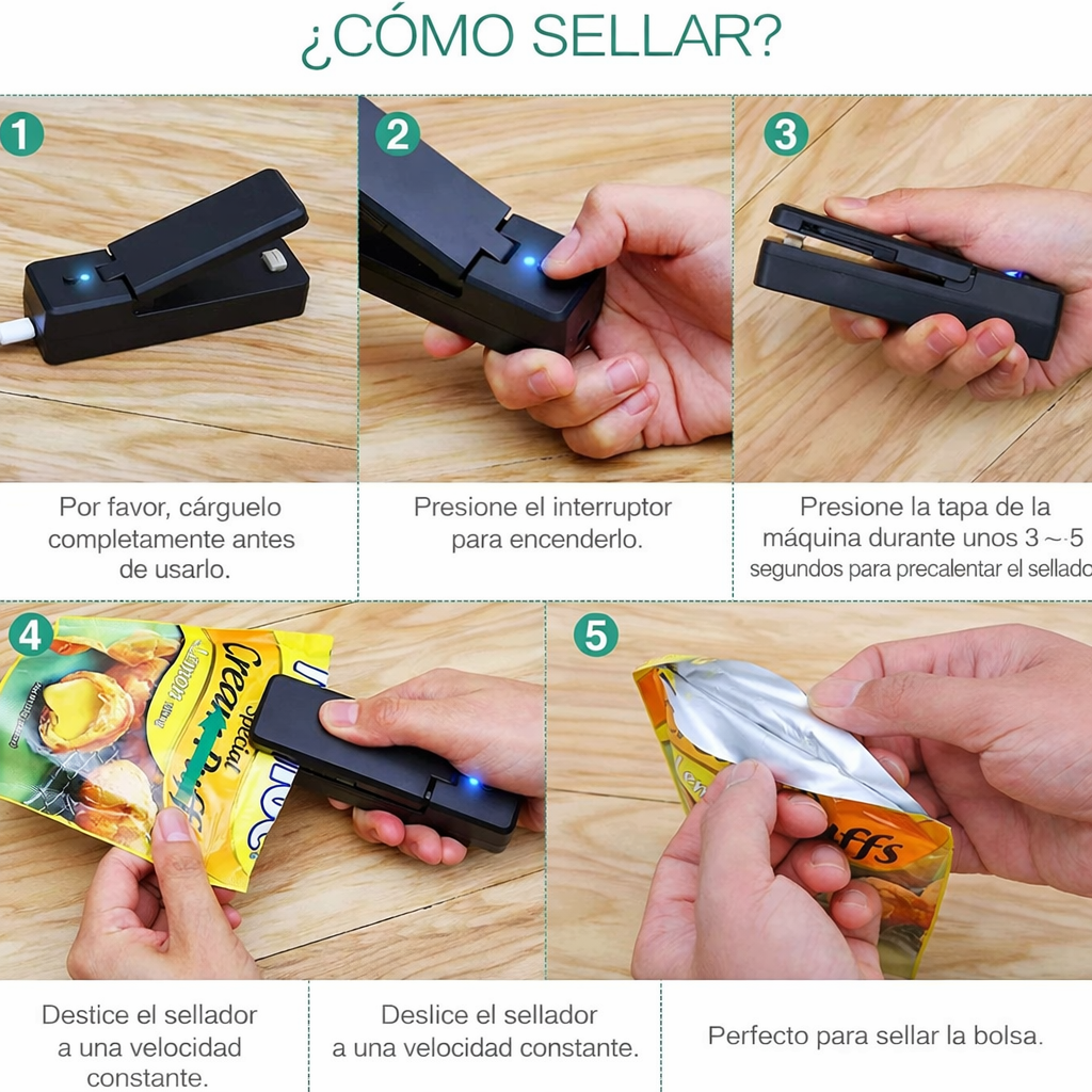 Mini selladora de bolsas 2 en 1, recargable, portátil