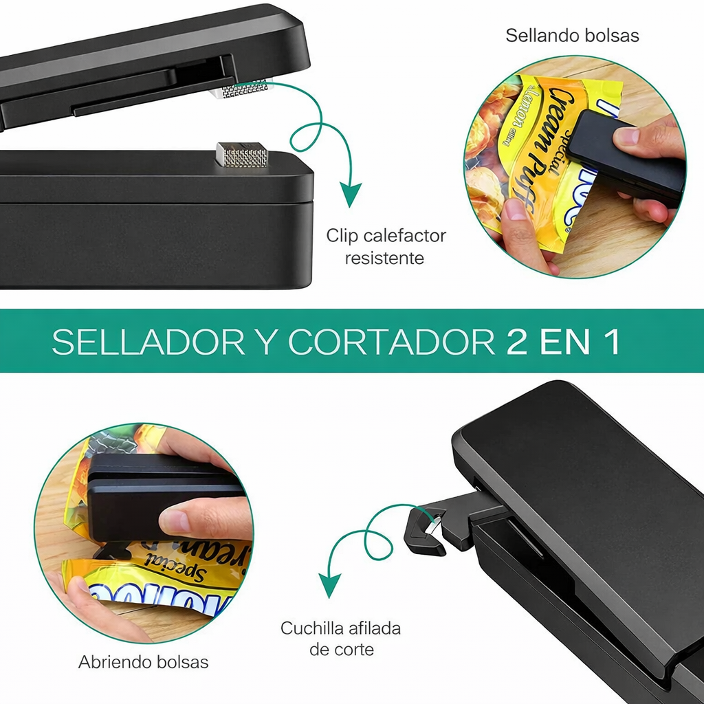 Mini selladora de bolsas 2 en 1, recargable, portátil