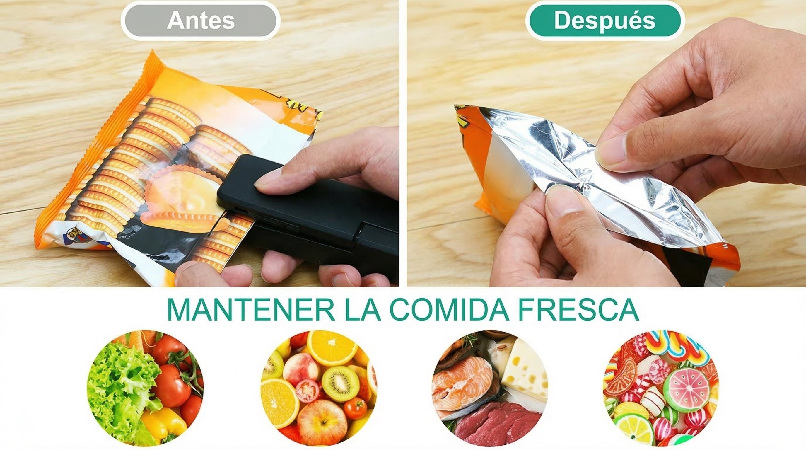 Mini selladora de bolsas 2 en 1, recargable, portátil